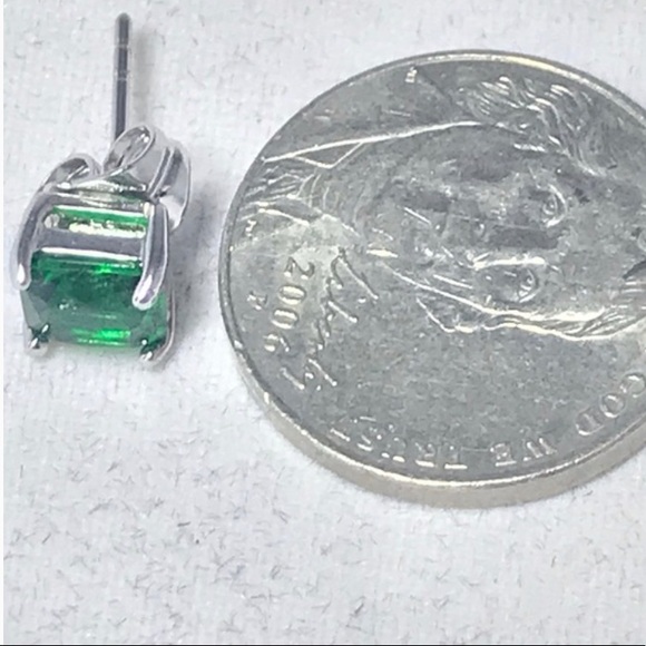 Emerald Princess Cut Earrings 925 Sterling 2CTTW - Picture 5 of 7